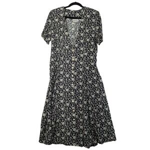 CAROLINE WELLS‎ COLLECTION Floral Print Button Front Midi Dress Size 10 Rayon